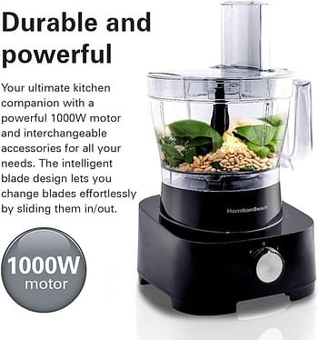 Hamilton Beach Food Processor & Vegetable Chopper for Slicing, Shredding, Mincing, and Puree, 10 Cups + Easy Clean Bowl Scraper, Black and Stainless Steel (70730)