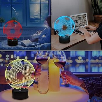 FULLOSUN Kids Night Light Football 3D Optical Illusion Lamp with Remote Control 16 Colors Changing Soccer Birthday Xmas Valentine's Day Gift Idea for Sport Fan Boys Girls /Multi