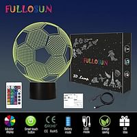 FULLOSUN Kids Night Light Football 3D Optical Illusion Lamp with Remote Control 16 Colors Changing Soccer Birthday Xmas Valentine's Day Gift Idea for Sport Fan Boys Girls /Multi