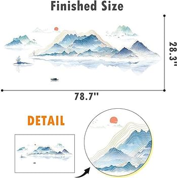 ROFARSO 78.7'' x 28.3'' Huge Chinese Style Vast Mountains 1 and Rivers Wall Stickers Vinyl Removable Large Wall Decals Art Decorations Decor for Bedroom Living Room Office Study Room Murals