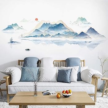 ROFARSO 78.7'' x 28.3'' Huge Chinese Style Vast Mountains 1 and Rivers Wall Stickers Vinyl Removable Large Wall Decals Art Decorations Decor for Bedroom Living Room Office Study Room Murals