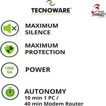 Tecnoware Power Systems Tecnoware UPS ERA PLUS 1200 - Together ON, Universal Outputs, Power 1200 VA, Backup time up to 20 min with 1 PC or 30 min with Modem Router AVR Stabilization