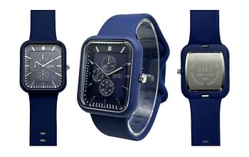 GG analog watch with leather strap, Gi02 Navy Blue