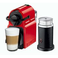 إنيسيا ماكينة صنع القهوة نسبريسو  باللون الأحمر + ماكينة صنع رغوة الحليب ايروتشينو، C40BU-RE