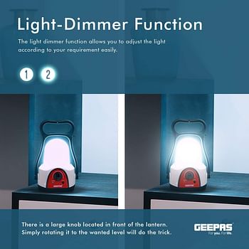 Geepas GE5562 Rechargeable Camping Lantern, 48 Pcs LED Light Dimmer Function - 360 Degree Rotation - Portable, Lightweight, Carry Handle
