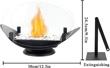 JHY DESIGN Oval Tabletop Fire Bowl with Two-Sided Glass 9.6'' High Portable Tabletop Fireplace–Clean-Burning Bio Ethanol Ventless Fireplace for Indoor Outdoor Patio Parties Events