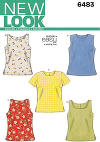 New Look Sewing Pattern 6483, Misses Tops, Size A, Linen, Silk, White, A, 6-8-10-12-14-16