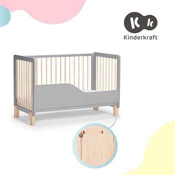 Kinderkraft - Lunky Wooden Cot with Mattress - Grey