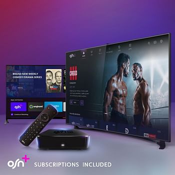 OSNtv جهاز بث تلفزيوني بدقة 4K مع اشتراك لمدة 3 أشهر وجهاز تحكم عن بعد صوتي وواي فاي وإيثرنت، مدعوم بنظام Android 11.0 - أسود
