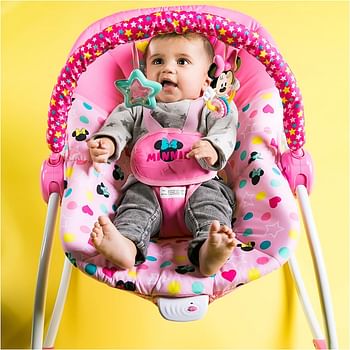 برايت ستارتس ديزني كرسي هزاز للأطفال الرضع إلى الأطفال الصغار مع اهتزازات مهدئة، ميني ماوس ستارز آند سمايلز، للأعمار من حديثي الولادة +