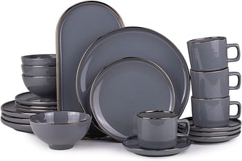 Bone China 21-Pieces Stoneware Dinnerware Set for 4 Kitchen Ceramic Crockery - Noma