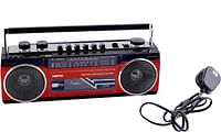 Geepas Microphone Speakers USB-SD-MP3-BT Radio Casset Recorder with Autostop Function -GCR13011 Black-Red