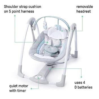 Ingenuity Compact Lightweight Portable Baby Swing with Music, Nature Sounds and Battery-Saving Technology - Abernathy, 0-9 Months