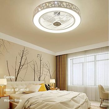 Silent Ceiling Fan Light 24inch Ceiling Fan Lamp Remote Control Lights Indoor Home Ceiling Fans Round Stealth Ultra-thin Ceiling Light Bedroom White Energy Saving
