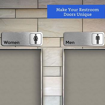 GLNB Brushed Aluminum Restroom Signs (Set of 2) - Men and Women Modern Sign Bathroom Decor Door for Business Signage
