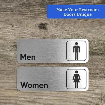 GLNB Brushed Aluminum Restroom Signs (Set of 2) - Men and Women Modern Sign Bathroom Decor Door for Business Signage