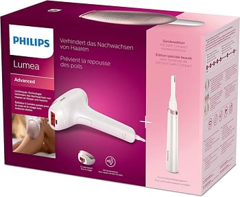Philips Lumea Advanced Ipl Hair Removal Device With 2 Attachments For Body & Face + Complimentary Facial Hair Remover. Compact Touch-Up Trimmer 3 Pin, Bri92160.
