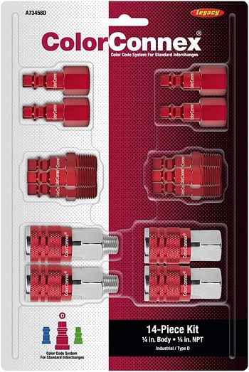 Legacy Manufacturing Connex Coupler & Plug Kit (14 Piece) Industrial Type D, 1/4 in. NPT - A73458D - Red