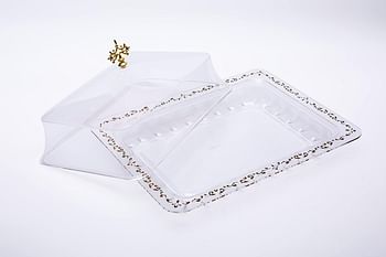 TALIONA ACRYLIC RECTANGLE LARGE TRAY WITH COVER, GOLD COLOR, TL0113679