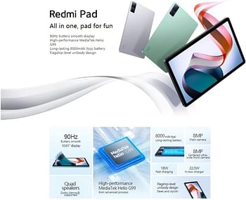 Xiaomi Redmi Pad Only WiFi 10.61" Octa Core Dolby Atmos 8000mAh Bluetooth 5.3 8MP (Moonlight Silver, 128GB+4GB)