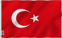 انلي علم تركيا مقاس 3 × 5 قدم من فلاي بريز - الوان زاهية ومقاومة للبهتان والاشعة فوق البنفسجية - راس قماش وخياطة مزدوجة - اعلام تركية بوليستر مع حلقات نحاسية 3 × 5 قدم
