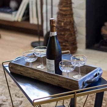 Stonebriar Rectangle Natural Wood Bark Serving Tray With Metal Handles-Rustic Butler Tray- Country Centerpiece For Coffee Table Or Dining Table - Unique Candle Holder -Desk Organizer For Documents