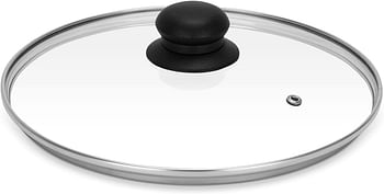 Royalford 28 CM Tempered Glass Lid With Bakelite Knob- RF11727 3.8 MM Thickness- Transparent Lid With Stainless Steel Frame Equipped With Steam Release Vent