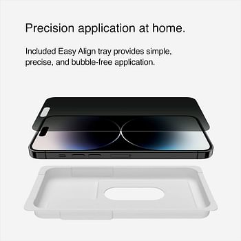 Belkin Privacy Tempered Glass iPhone 14 Pro Max screen protector, Treated Surface with Anti-Fingerprint Coating, Anti-Spy and Bubble Free Application, Included Easy Align Tray, iPhone case compatible