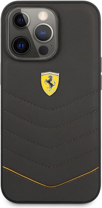 CG Mobile Ferrari Genuine Leather Quilted Edge Hard Case For iPhone 13 Pro -6.1 Inch - Dark Gray