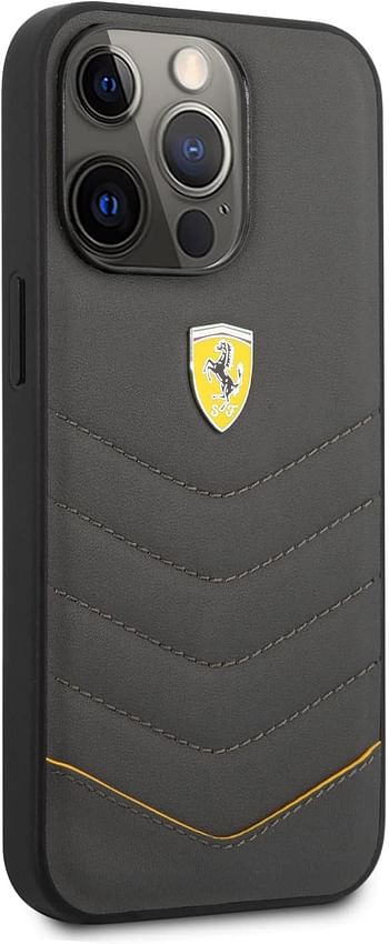 CG Mobile Ferrari Genuine Leather Quilted Edge Hard Case For iPhone 13 Pro -6.1 Inch - Dark Gray