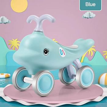 UKR Ride-On Dolphin Blue 4 Wheels Kids' Balance Ride on Animals Push Toy Toddlers Activity, 1-3 Age