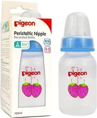Pigeon Slim Neck Decorated Bottle, Ultra Soft Silicone Nipple, Anti Colic, Bpa Free, Assorted colors ,120ml ,1 Piece