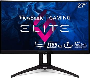 ViewSonic 27Inch ELITE XG270QC Gaming Monitor VA 1500R, QHD, 165Hz, FreeSync2, 2H1DP, USB3.1 * 4 (1u3d), SPK*2, Black