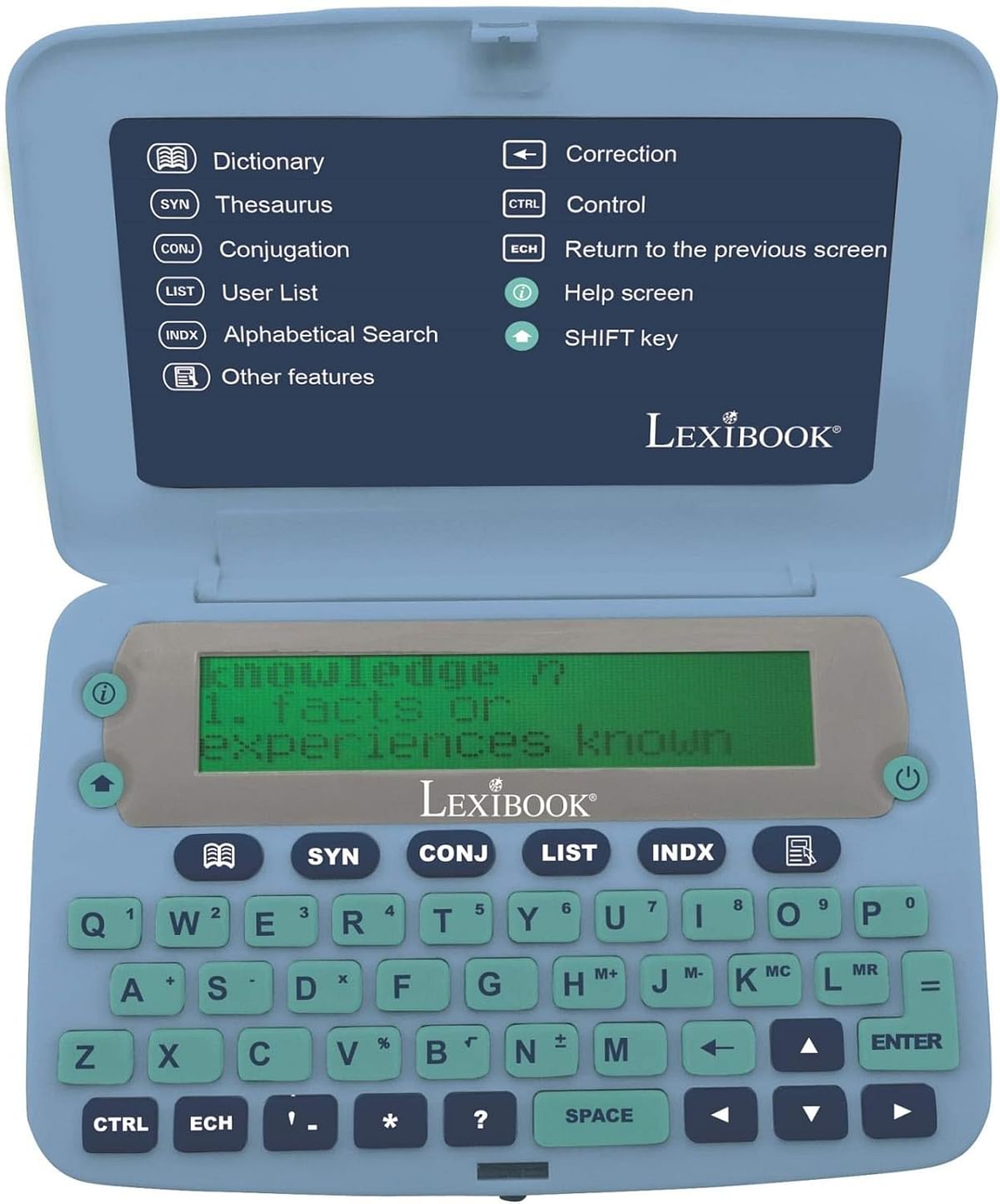 Lexibook The English Dictionary, definitions, Thesaurus, Grammar, Phonetic Spellchecker, with battery, blue/grey, D650EN