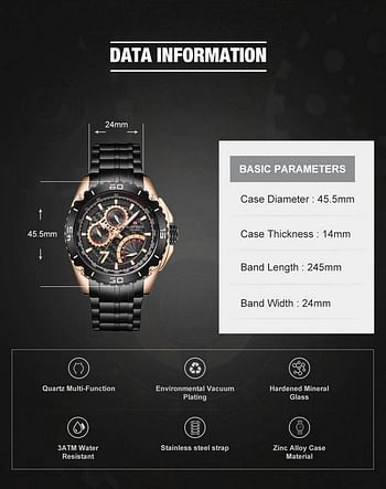 NAVIFORCE Mens Luxury Stainless Steel Watches Multifunctional Military Analog Quartz Watch Waterproof Sports Large Face Business Wristwatch M NF9183-CE/CE