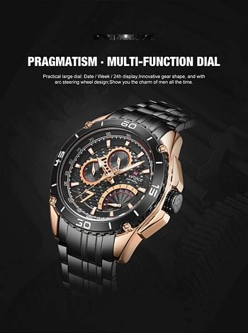 NAVIFORCE Mens Luxury Stainless Steel Watches Multifunctional Military Analog Quartz Watch Waterproof Sports Large Face Business Wristwatch M NF9183-CE/CE