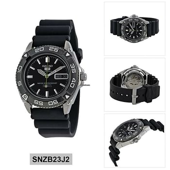 Seiko 5 Men's Black Dial Rubber Automatic Watch - SNZB23J2