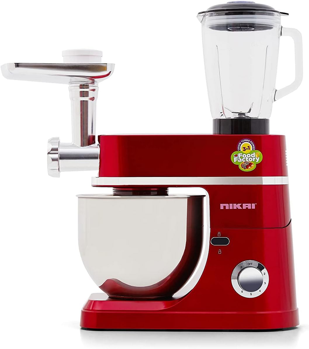 Nikai Kitchen Machine 3 In 1 NFP555LDN4 Stainless Steel Red