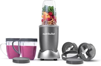 Nutribullet Multi-Function High Speed Blender, 600 Watts, 9pc Accessories, Mixer System With Nutrient Extractor, Smoothie Maker Grey, NBR-1212M