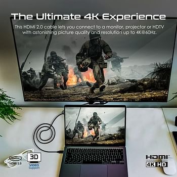 بروميت كيبل HDMI 2.0، 4K@60Hz HDMI الى HDMI رفيع بطول 3 متر مع دعم فيديو ثلاثي الابعاد، نطاق ترددي 18 جيجابايت في الثانية، دعم ايثرنت وموصلات مطلية بالذهب لاجهزة اللابتوب والتلفزيون الذكي والشاشات،ProLink4K60-300