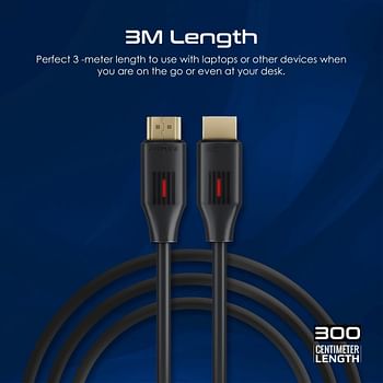 Promate HDMI 2.0 Cable, 4K@60Hz HDMI to HDMI Slim 3m Cable with 3D Video Support, 18Gbps Bandwidth, Ethernet Support and Gold-Plated Connectors for Laptops, Smart TVs, Monitors, ProLink4K60-300