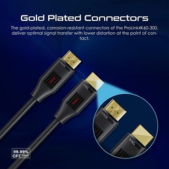 بروميت كيبل HDMI 2.0، 4K@60Hz HDMI الى HDMI رفيع بطول 3 متر مع دعم فيديو ثلاثي الابعاد، نطاق ترددي 18 جيجابايت في الثانية، دعم ايثرنت وموصلات مطلية بالذهب لاجهزة اللابتوب والتلفزيون الذكي والشاشات،ProLink4K60-300