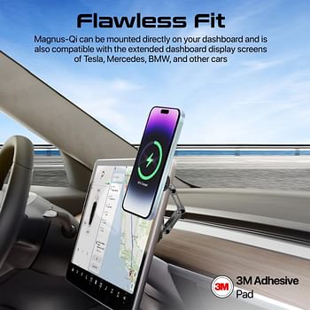 Promate Magnetic Wireless Car Charger, Ultra-Fast MagSafe Transparent Charger with 15W Output, Triaxial Height Adjustment, 360 Degree Rotation and Cradleless Design for iPhone 15/14, Magnus-Qi