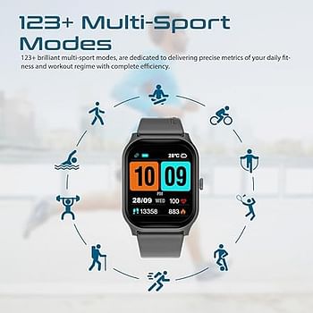 Promate Smart Watch, Premium Bluetooth 5.2 Fitness Tracker with 2-Inch TFT Display, 15-Day Battery Life, 123+ Sports Modes, 200 Watch Faces and IP67 Water Resistance for iPhone 14, Galaxy S23, XWatch-B2