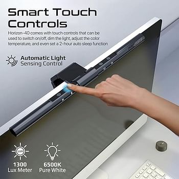 Promate Computer Monitor Light Bar, 40cm Eye Protection LED Desk Lamp with Wireless Controller, Asymmetrical Light, Anti-Glare, Adjustable Temperature and Auto Dimming for HP, Dell, Sony, Apple, Horizon-40