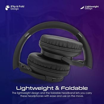 Promate Wireless Headphones, Hi-Fidelity Over-Ear Wired/Wireless Bluetooth v5.3 Headset with Microphone, 24H Playtime, 300mAh Battery, Foldable Design and 3.5mm Jack for iPhone 15, Galaxy S23, LaBoca-Pro
