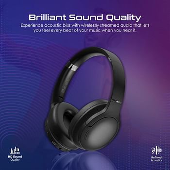 Promate Wireless Headphones, Hi-Fidelity Over-Ear Wired/Wireless Bluetooth v5.3 Headset with Microphone, 24H Playtime, 300mAh Battery, Foldable Design and 3.5mm Jack for iPhone 15, Galaxy S23, LaBoca-Pro