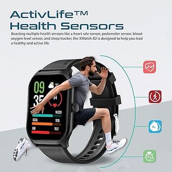 Promate Smart Watch, Premium Bluetooth 5.2 Fitness Tracker with 2-Inch TFT Display, 15-Day Battery Life, 123+ Sports Modes, 200 Watch Faces and IP67 Water Resistance for iPhone 14, Galaxy S23, XWatch-B2,BLACK