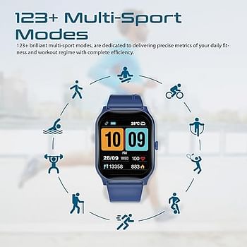Promate Smart Watch, Premium Bluetooth 5.2 Fitness Tracker with 2-Inch TFT Display, 15-Day Battery Life, 123+ Sports Modes, 200 Watch Faces and IP67 Water Resistance for iPhone 14, Galaxy S23, XWatch-B2, BLUE