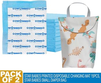 Star Babies Pack of 2 (15pcs Printed Disposable Changing Mats + Small Diaper Bag)